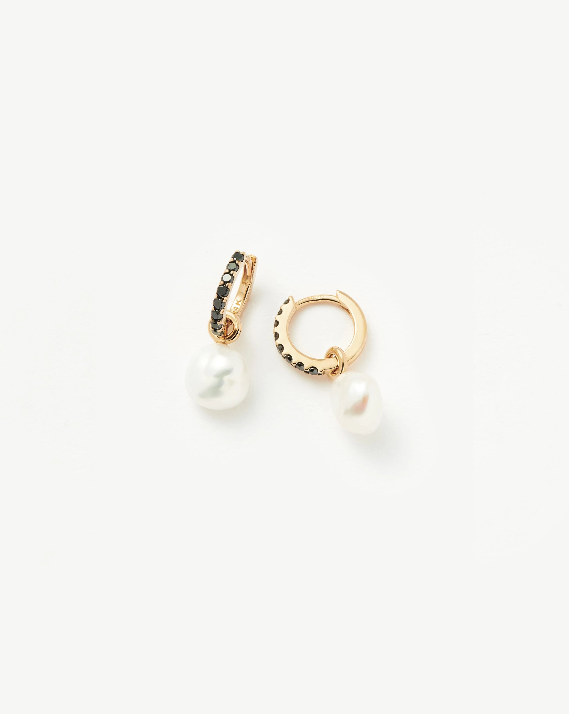 Fine Diamond & Pearl Charm Hoop Earrings | 14ct Solid Gold/Pearl & Black Diamond Earrings Missoma 