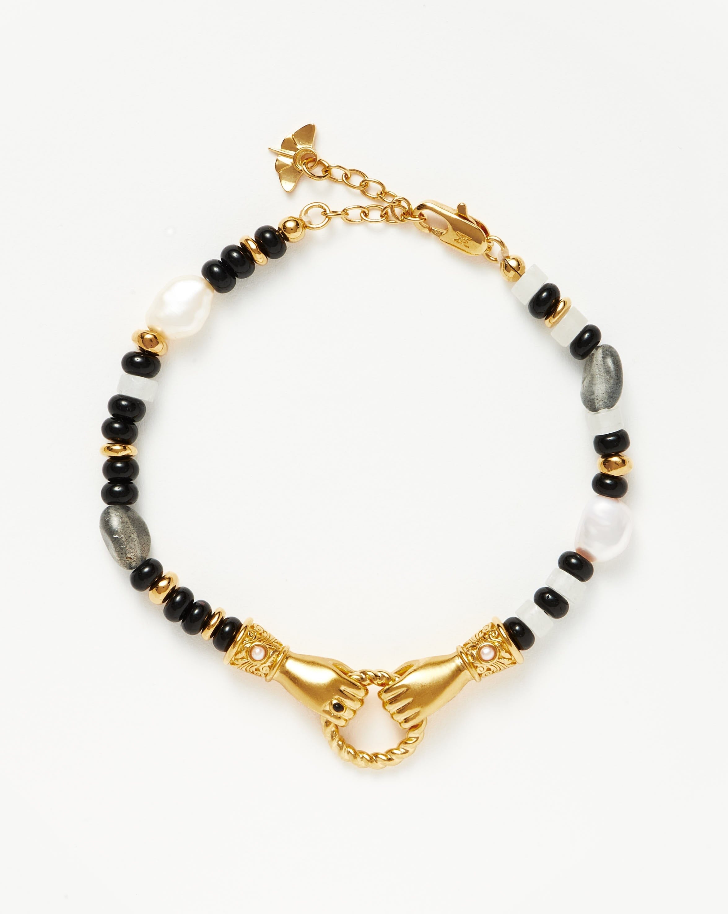 Harris Reed In Good Hands Beaded Gemstone Bracelet | 18ct Gold Plated/Black Chalcedony & Pearl Bracelets Missoma 