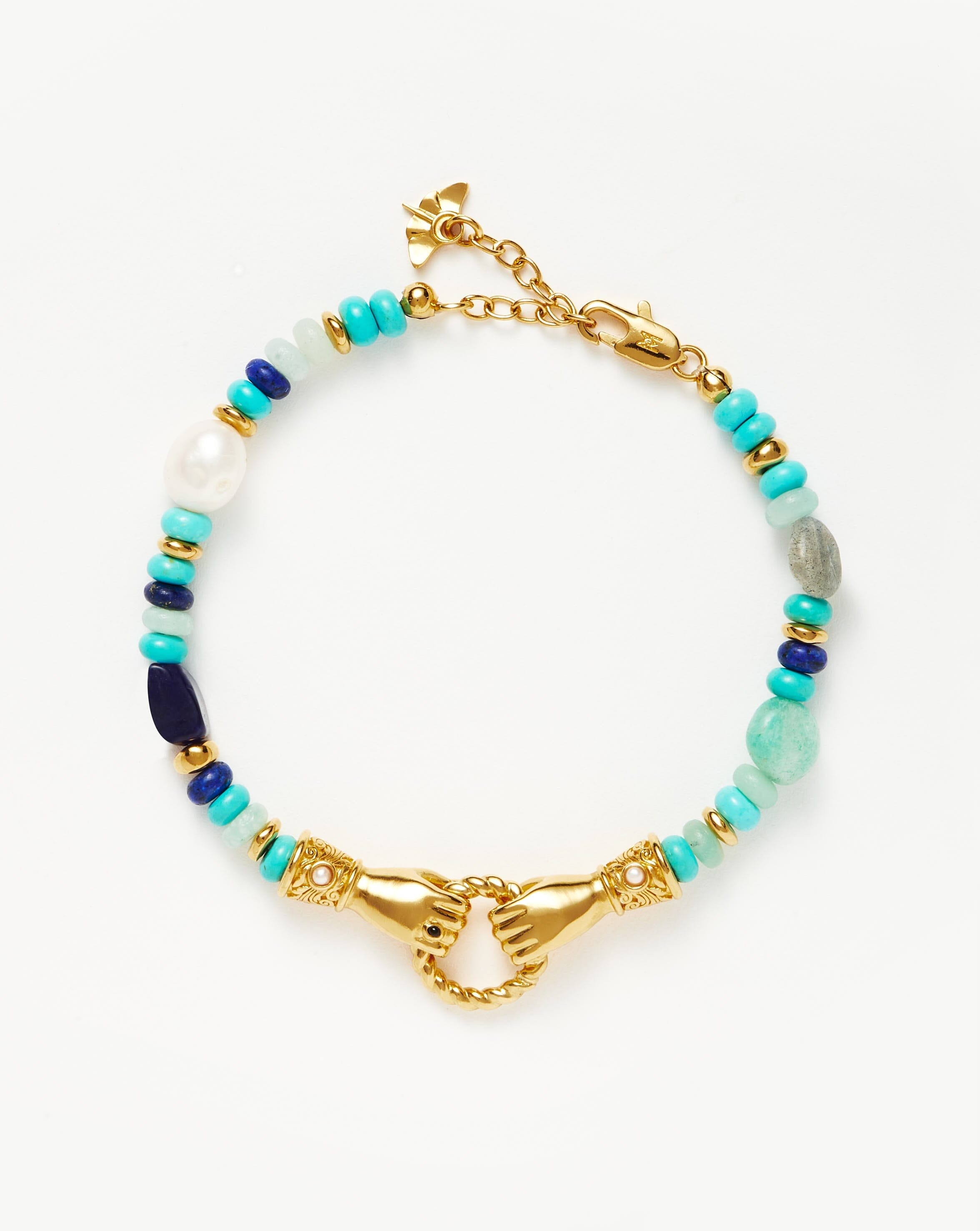 Harris Reed In Good Hands Beaded Gemstone Bracelet | 18ct Gold Plated/Turquoise, Lapis & Pearl Bracelets Missoma 