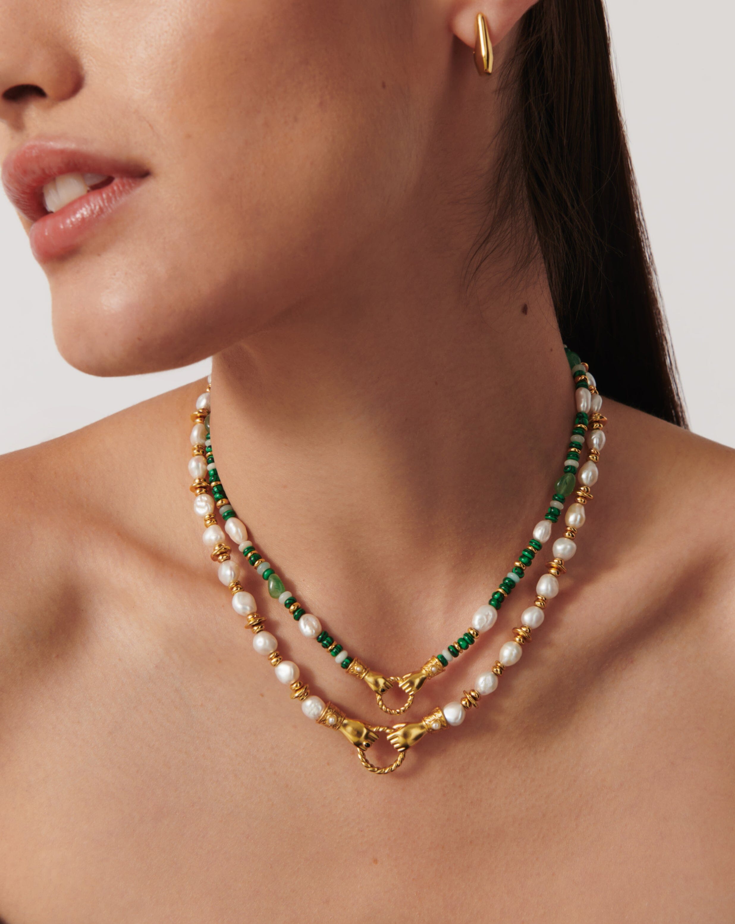 Harris Reed In Good Hands Beaded Gemstone Necklace | 18ct Gold Plated/Multi Green Gemstone & Pearl Necklaces Missoma 