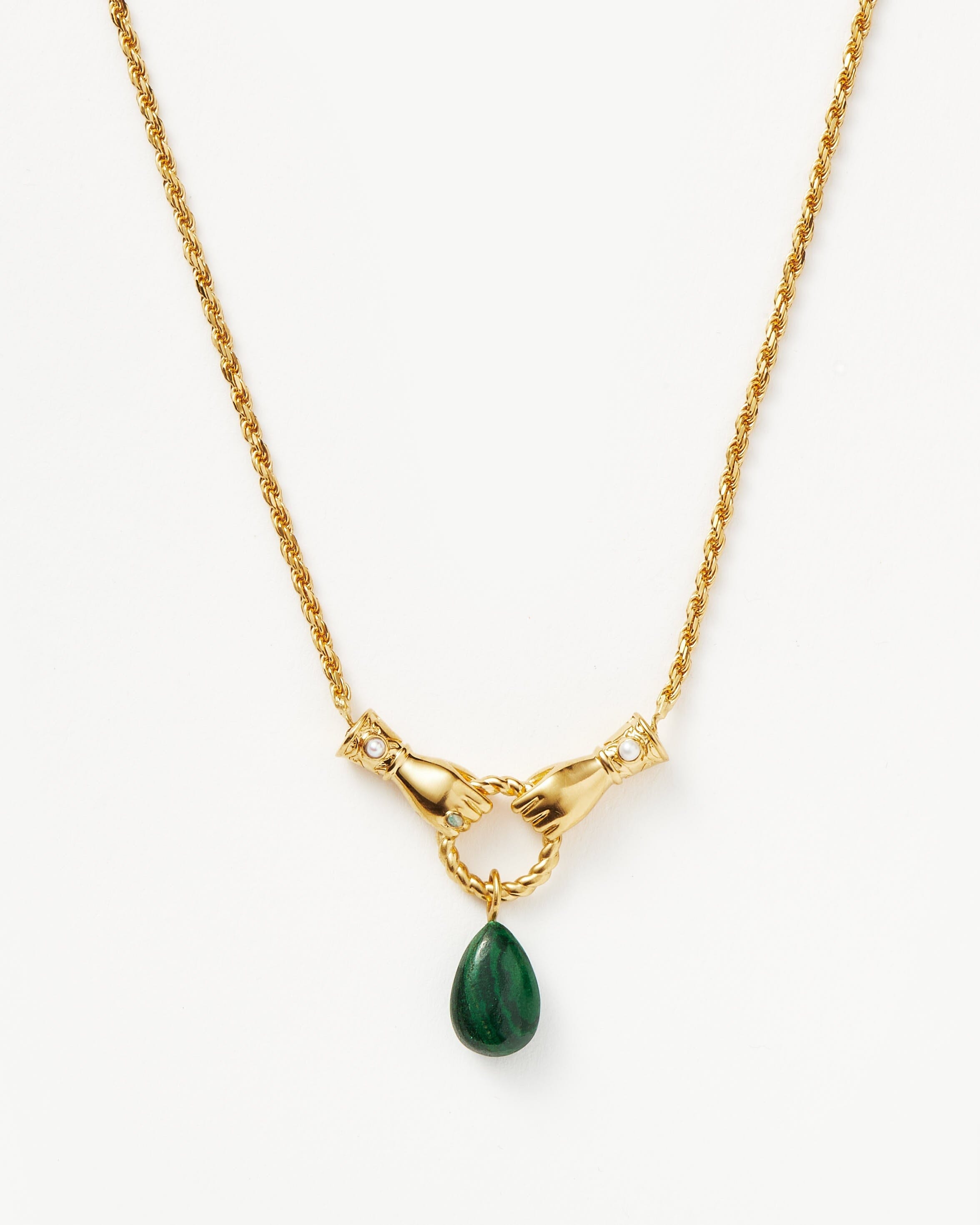 Harris Reed In Good Hands Drop Pendant Necklace | 18ct Gold Plated/Malachite & Pearl Necklaces Missoma 