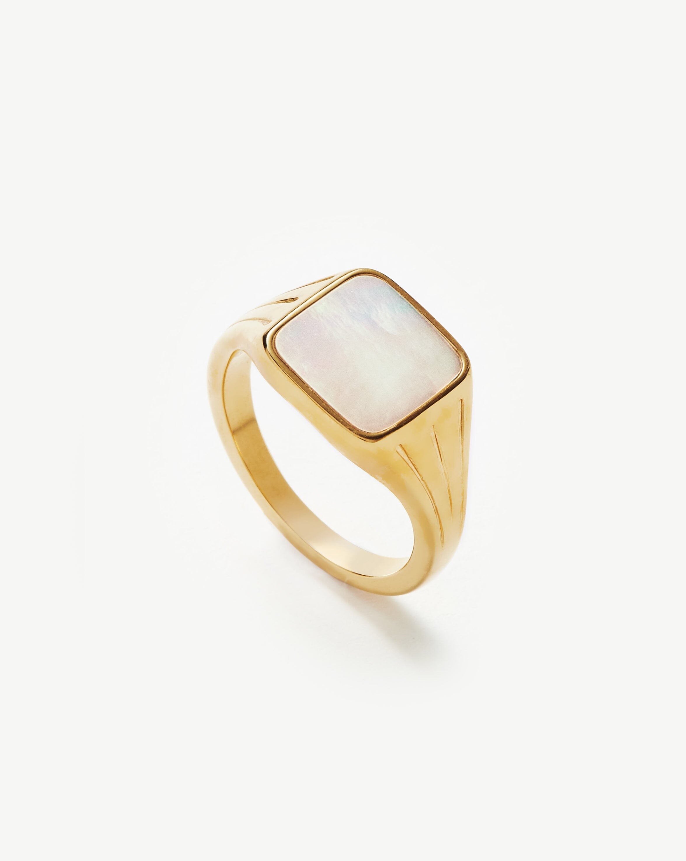 Lucy Williams Square Signet Ring | 18ct Gold Plated Vermeil/Mother of Pearl Rings Missoma 